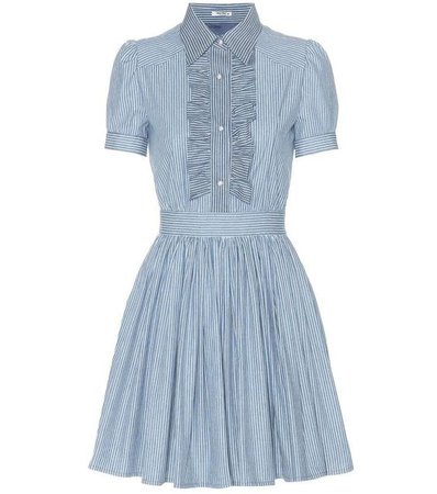 MIU MIU Blue and White Striped Cotton Dress