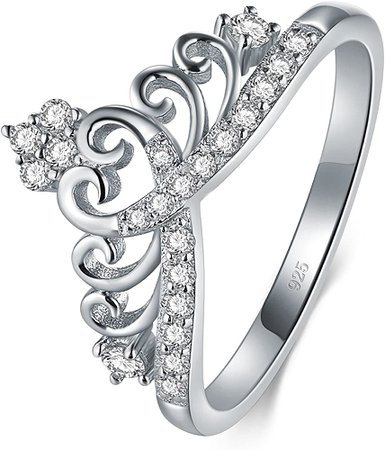 Amazon.com: BORUO 925 Sterling Silver Cubic Zirconia Princess Crown Tiara Wedding Cz Band Eternity Ring Size 4: Clothing