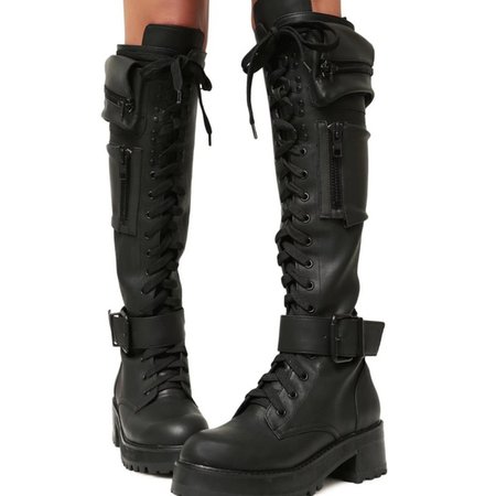 Obsidian Pocket Combat Boots by Current Mood