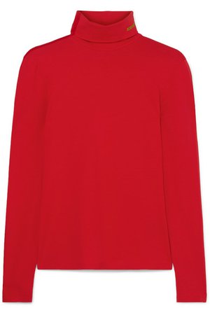 CALVIN KLEIN 205W39NYC | Embroidered stretch-cotton jersey turtleneck top | NET-A-PORTER.COM