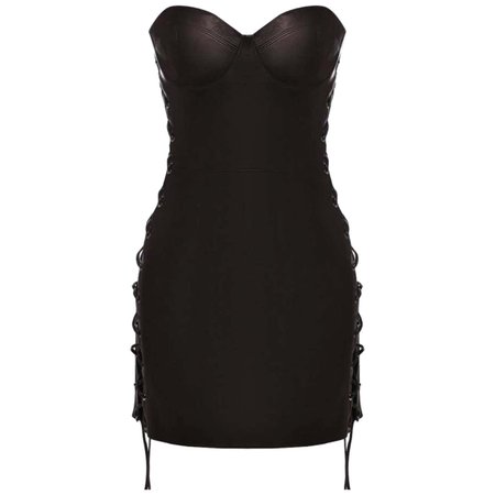 VERSACE BLACK LEATHER LACE UP MINI STRAPLESS Dress 38,40,42 For Sale at 1stDibs