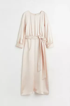 Tie-belt Satin Dress - Light beige - Ladies | H&M CA
