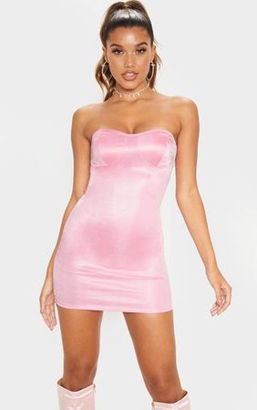 Pink Shimmer Slinky Bandeau Bodycon Dress | PrettyLittleThing