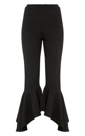 Lourdes Black Asymmetric Flare Hem Trousers | PrettyLittleThing