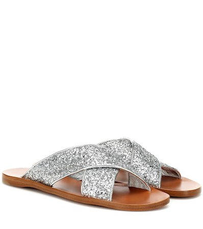 Glitter and leather sandals