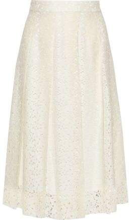 Pleated Cotton-blend Lace Midi Skirt