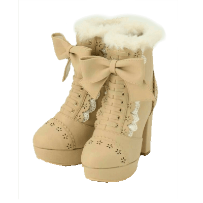 Fluffy Beige Boots w Bows
