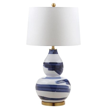 Safavieh Aileen 32-in Blue/White LED Rotary Socket Table Lamp with Fabric Shade in the Table Lamps department at Lowes.com