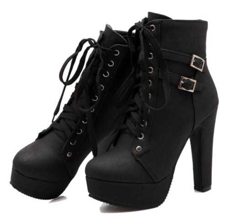 Black Buckle High Heel Ankle Boots