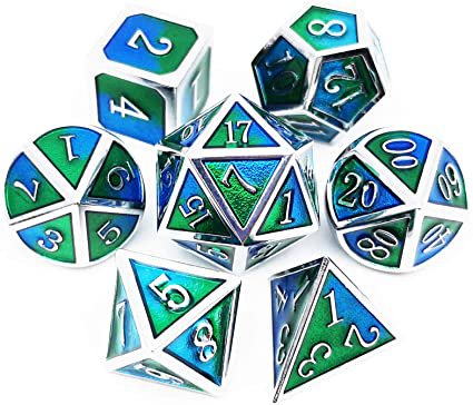 Amazon.com: Haxtec Metal Dice Set Green Blue D&D Dice Silver Metal DND Dice for Dungeons and Dragons RPG Games-Sea: Toys & Games