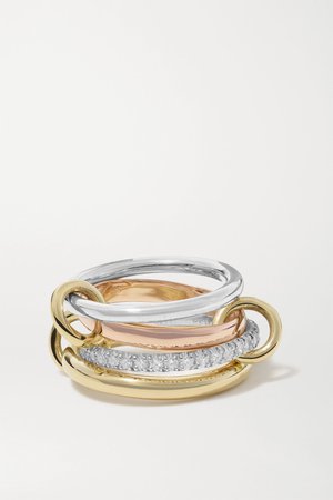 Gold Cancer Deux set of four 18-karat yellow and rose gold and sterling silver diamond rings | Spinelli Kilcollin | NET-A-PORTER