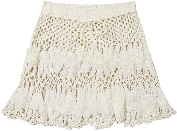 MakeMeChic Women's Crochet Drawstring Knitted High Waisted Swimsuit Mini Cover Up Beach Skirt at Amazon Women’s Clothing store