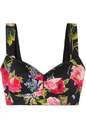 Dolce & Gabbana | Floral-print cotton-blend soft-cup bra | NET-A-PORTER.COM