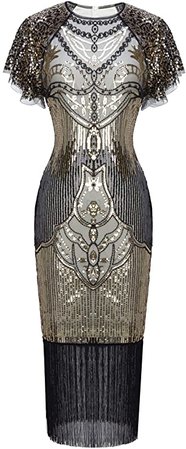 Amazon.com: FAIRY COUPLE 1920s Knee Length Flapper Party Dress Layer Tassels Hem Sequined Cap Sleeve Cocktail(S,Black Red): Clothing