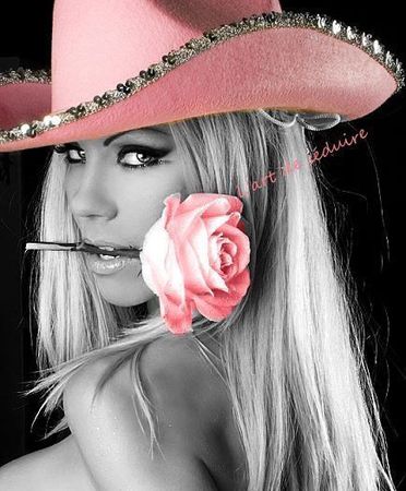 Black & White Model Pink Cowboy Hat & Rose