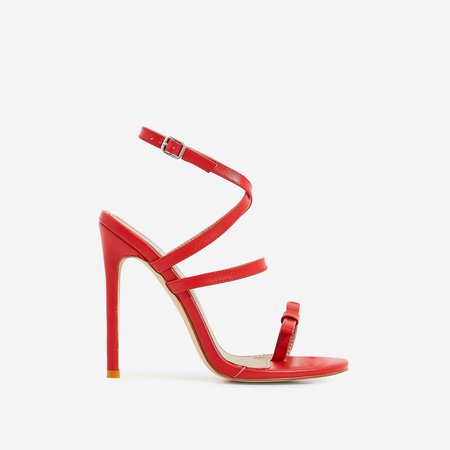 Samira Bow Detail Barely There Heel In Red Faux Leather | EGO