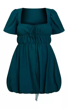 Dark Green Puff Sleeve Tie Detail Shift Dress | PrettyLittleThing USA