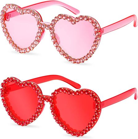 Amazon.com: TOODOO 2 Pairs Valentines Day Heart Shaped Rimless Sunglasses Heart Rhinestone Glasses for Women Transparent Heart Summer Glasses Oversized Sunglasses Pink Red Transparent Eyewear (Pink, Red) : Clothing, Shoes & Jewelry