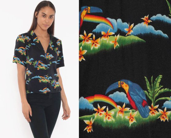 Rainbow Toucan Shirt Tropical Shirt Hawaiian Blouse Bird | Etsy