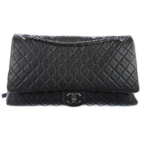 Chanel NEW Black Leather Silver Large Weekender Travel Shoulder Flap Bag in Box For Sale at 1stDibs | chanel travel bag