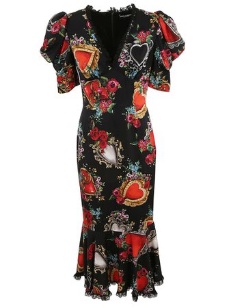 Dolce & Gabbana Dolce & Gabbana Sacred Heart Print Puff Sleeve Dress - BLACK - 10924195 | italist
