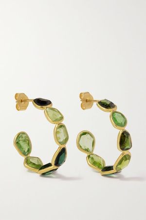 Pippa Small - 18-karat Gold, Tourmaline And Peridot Hoop Earrings - Green - One size
