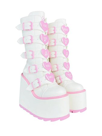 White boots pink hearts