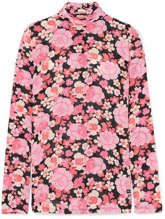 Floral-print Silk-blend Georgette Turtleneck Top - Pink