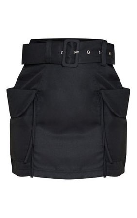 Black Belted Pocket Detail Cargo Mini Skirt | PrettyLittleThing