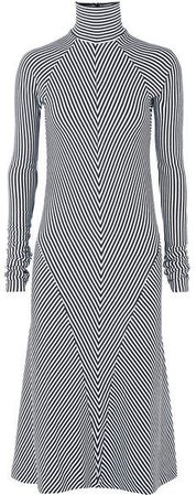 Striped Wool Turtleneck Midi Dress - Black