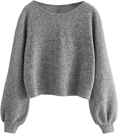 SweatyRocks Women's Casual Solid Ribbed Knit Raglan Long Sleeve Crop Top T Shirt Solid Grey S at Amazon Women’s Clothing store
