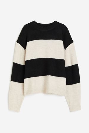 Knit Sweater - Light beige/black striped - Ladies | H&M US