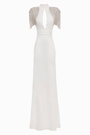 ELISABETTA FRANCHI Long Dress with Embroidered Straps