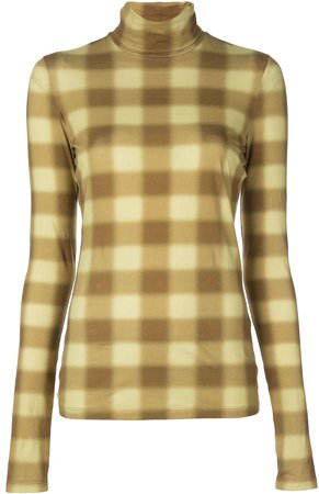 White Label Diffused Gingham Jersey Long Sleeve Turtleneck
