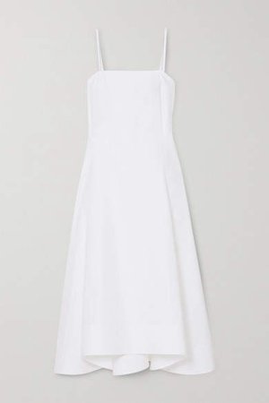 Pleated Cotton-blend Poplin Midi Dress - White