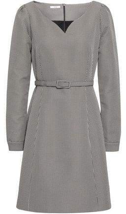Belted Houndstooth Woven Mini Dress