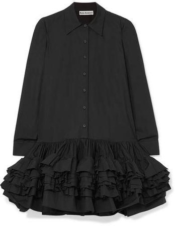 Annie Ruffled Cotton-poplin Mini Dress - Black