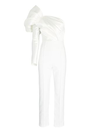 Solace London Nova Satin Crepe Jumpsuit In White | INTERMIX®