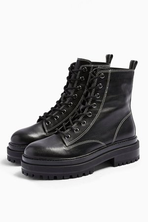 ALANIS Leather Black Lace Up Boots | Topshop