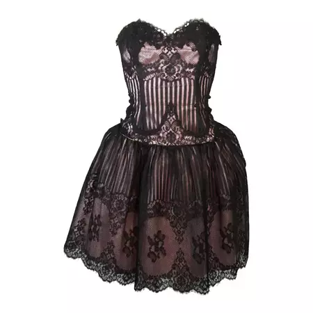 Victor Costa Strapless Black Lace Cocktail Dress with Pink Satin Size 40 For Sale at 1stDibs | strapless black cocktail dresses