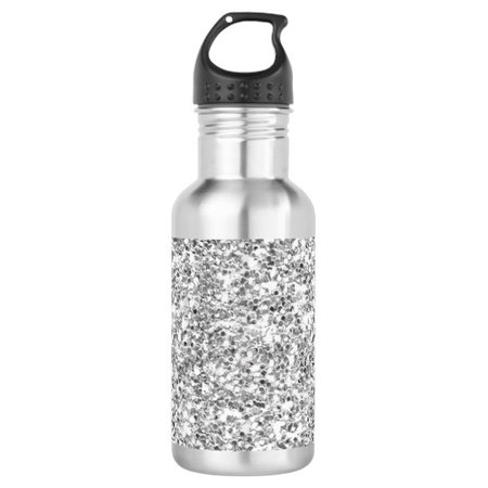 Silver Glitter Printed Water Bottle | Zazzle.com