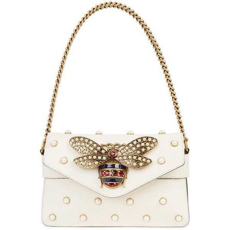 Gucci Broadway Ivory Embellished Leather Clutch