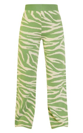 Green Abstract Zebra Wide Leg Knit Trouser | PrettyLittleThing USA