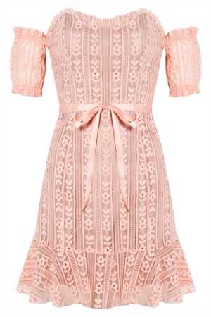 Dakota Lace Mini Dress Peach | Oxygen Boutique