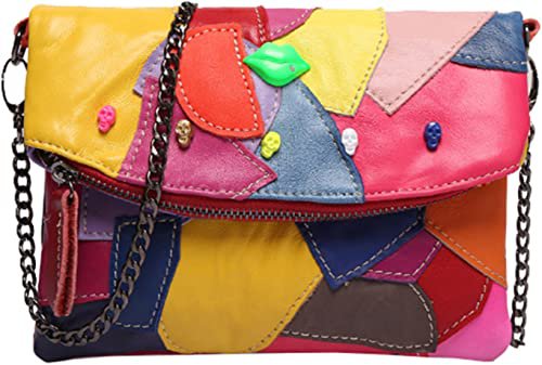 Sibalasi-Women Colorblock Lambskin Leather Multicolor Crossbody Bag Black Handbag Halloween Skull Studded Purse(AMulticolor): Handbags: Amazon.com