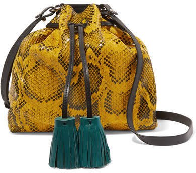 Beeka Tasseled Snake-effect Leather Shoulder Bag - Yellow