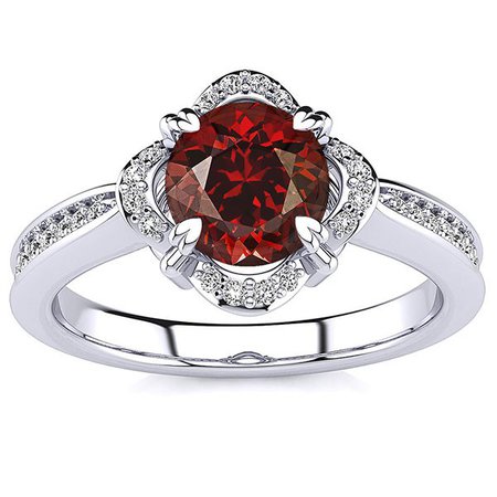 1.50CT Garnet Floral Diamond Engagement Ring Cocktail Diamond Halo Promise Ring January Birthstone