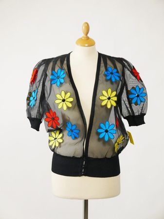 Vintage 70s black sheer flowers embroidered blouse shirt | Etsy