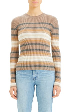 Theory Stripe Ribbed Crewneck Cashmere Sweater | Nordstrom