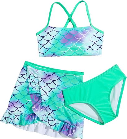 SOLY HUX Girl's 3 Piece Swimsuits Printed Bikini Bathing Suit with Cover Up Ditsy Floral Yellow 130 : Clothing, Shoes & Jewelry